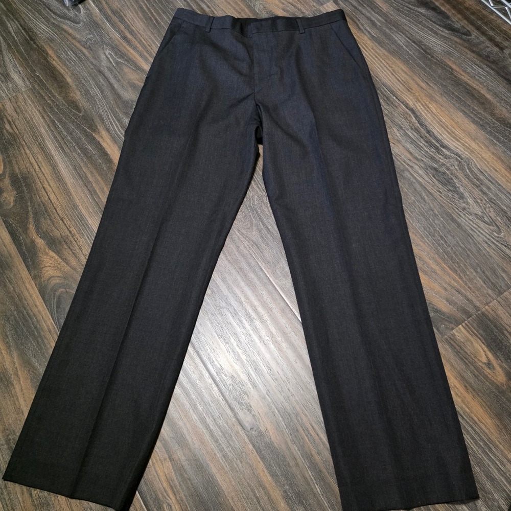 J.Crew Mens 35x32 Charcoal Gray 100% Wool Dress Pants Flat Front Slacks